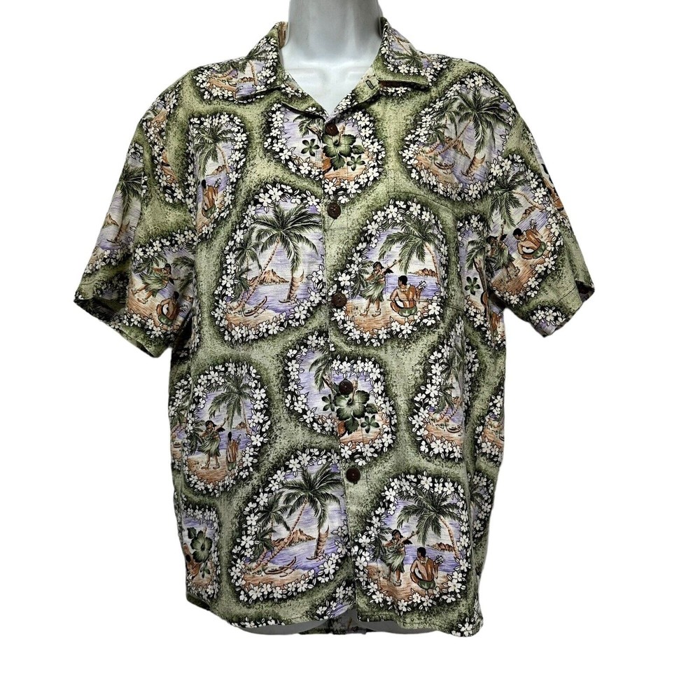 Vintage hilo hattie USA Hawaiian hula dancer floral shirt M